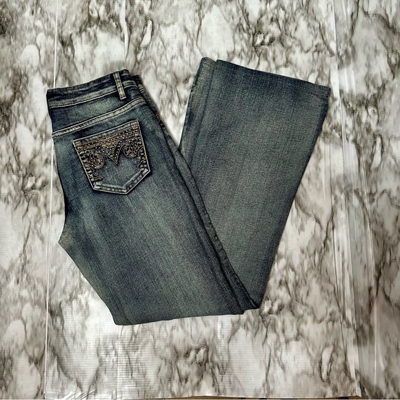 AZI Bling Medium Wash Flair Bootcut Denim Blue Jeans Western Cowgirl Women Sz 6 - Picture 6 of 12